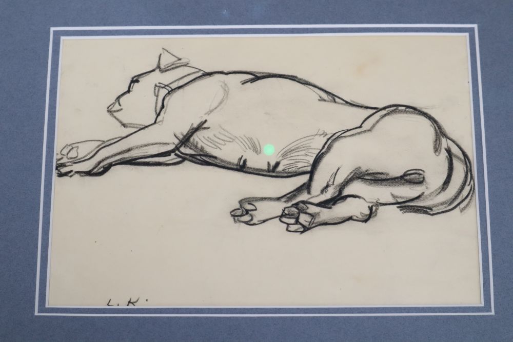 Dame Laura Knight DBE, RA, RWS (1877-1970), Study of a sleeping dog, initialled, charcoal, 14cm x 21cm